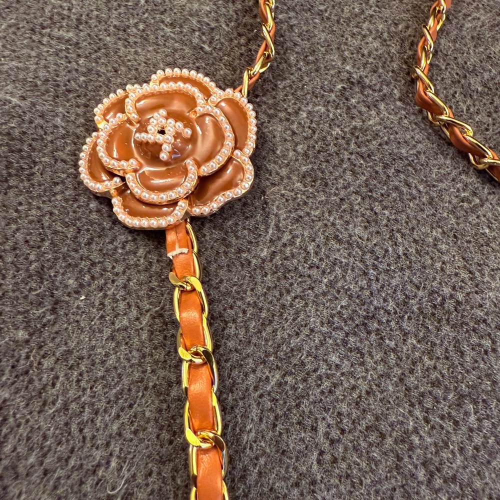 Purse Strap Crossbody Camellia Gold Tone & Brown Vegan Leather Braided Chain NEW